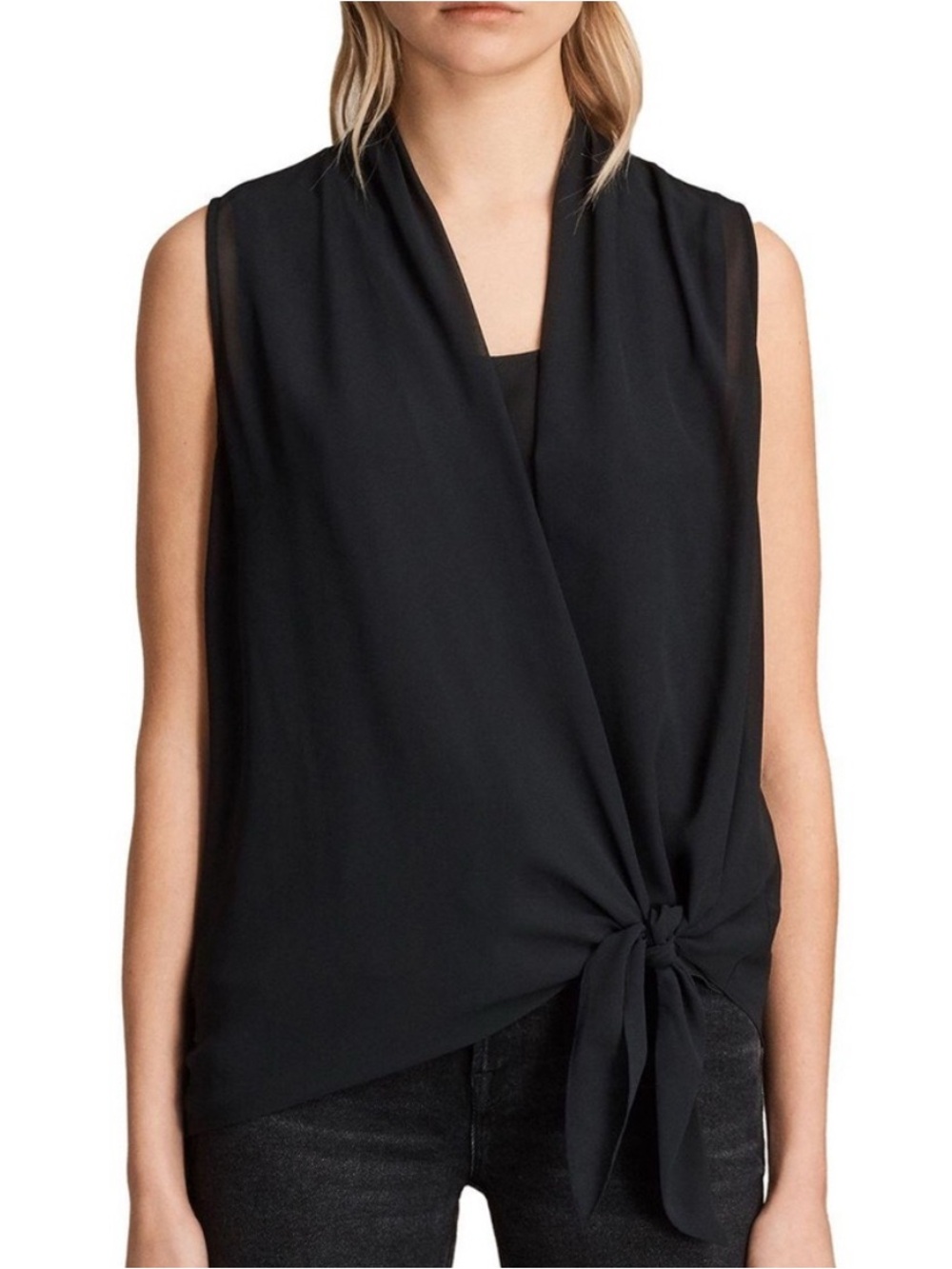 Allsaints Black Ava Tie Top Size US 2